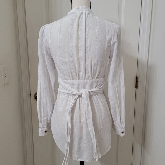 Anthropologie Size 4 White Tie Waist, Button Front Blouse - Picture 5 of 15